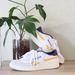 Men's Reebok Club C Revenge White Bold Purple Leather Sneakers Size 8 -  GX0386